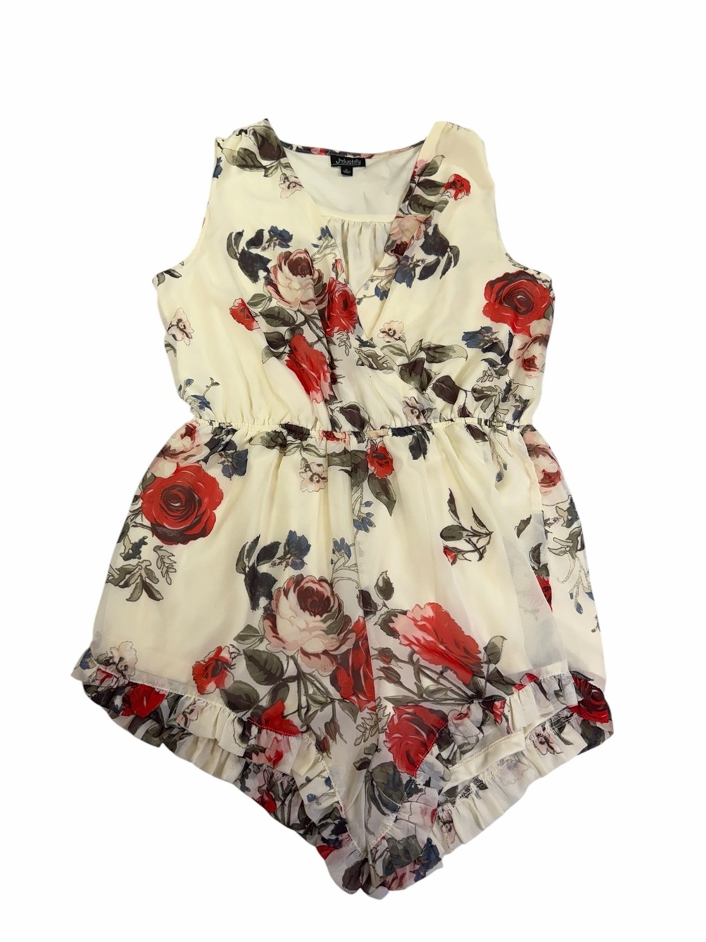 J for Justify Cream Floral Romper with Rose Print